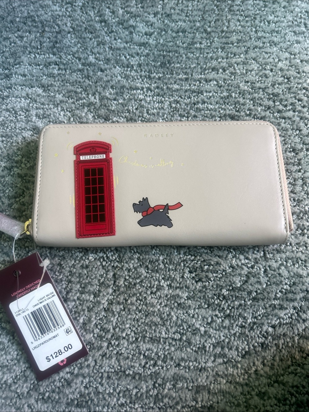 RADLEY LONDON Cream Zip-Around Leather Wallet with Red Telephone Motif